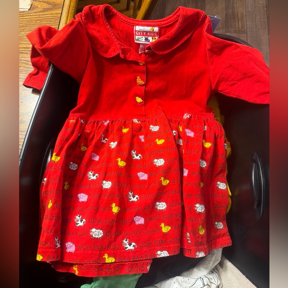 Red Long-Sleeve Casual Dress for Girls